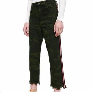 Zara Camouflage Straight Leg Jeans with Red Stripe